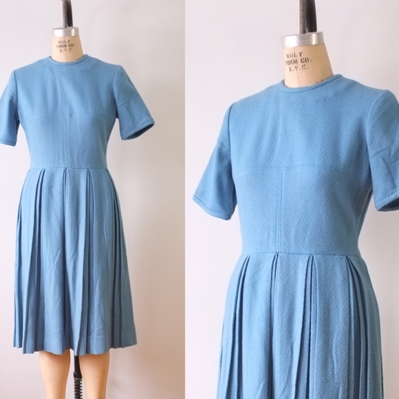 vintage blue wool knit dress | 1950s blue dress - Picture 11 of 15